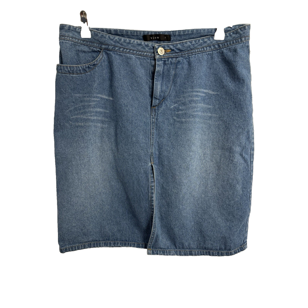 View Women's 14 Denim Jean‎ Skirt Y2K 90's Western Cowgirl Sexy Slit Rodeo Urban